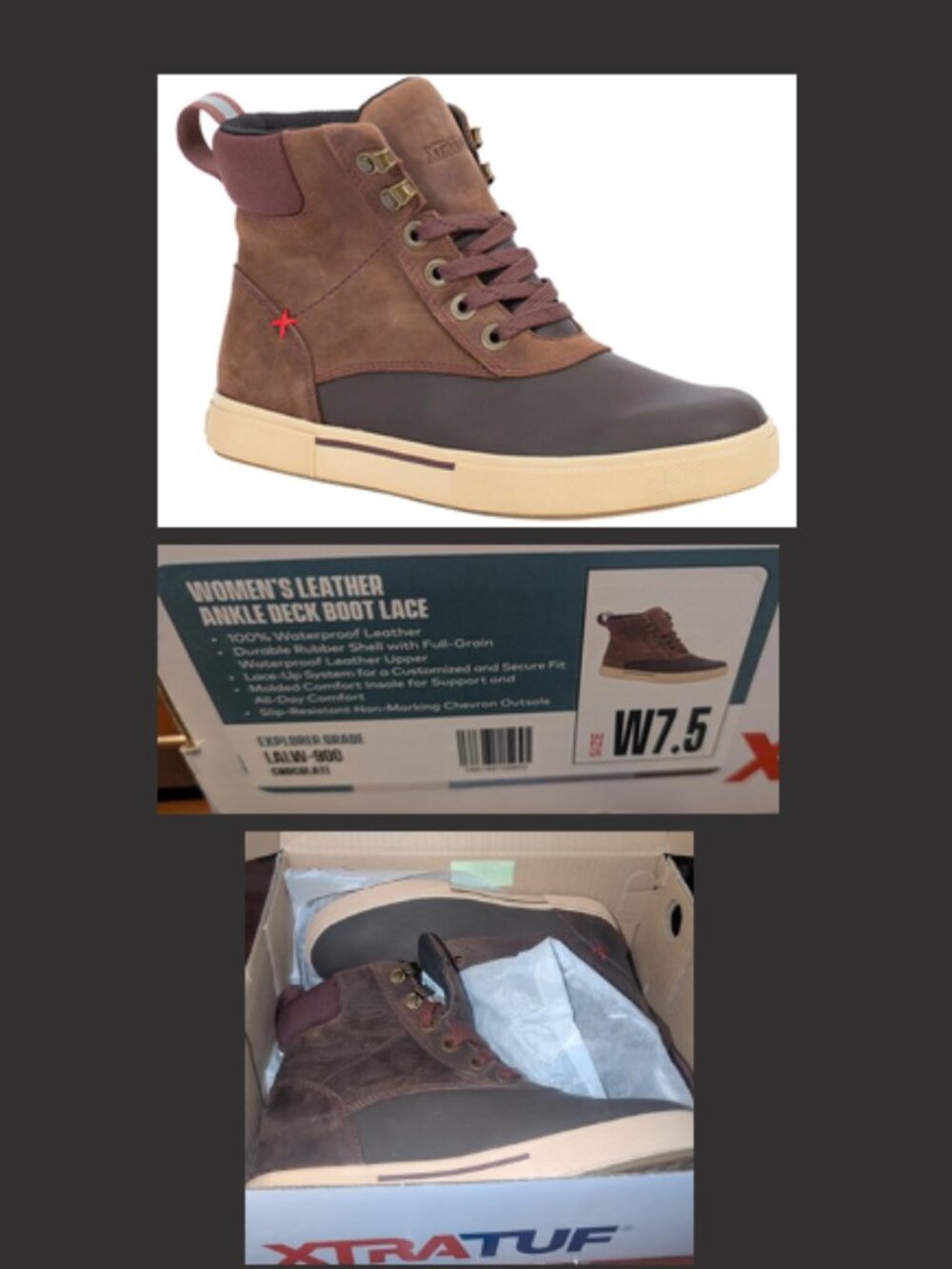 NEW XTRATUF Women's Leather Lace Ankle Deck Boots Size 7.5 W